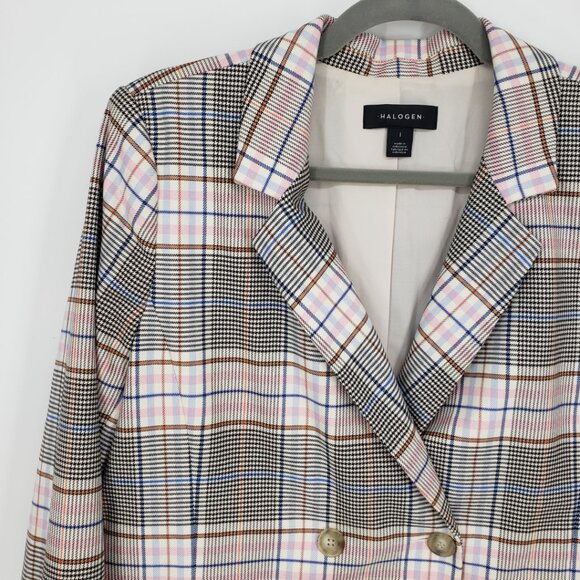 Halogen Nordstrom Plaid Double Breasted Blazer Jacket 1X Womens Cream Pink - Picture 4 of 9